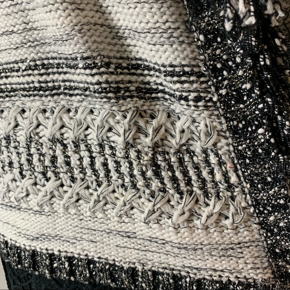 Ruby Rd. Fringed Cardigan Sweater Bl/WH - Picture 4 of 8